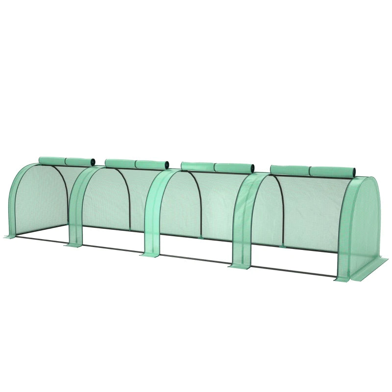 Compact Polytunnel Greenhouse with Zipped Doors & Steel Frame, 395x100x80cm, Green