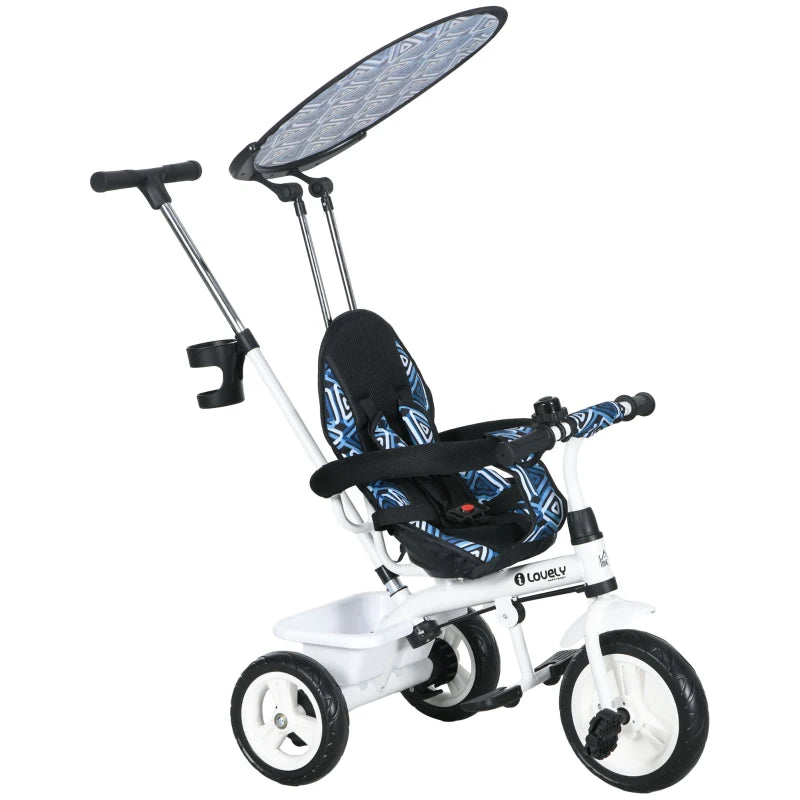 Blue 6-in-1 Tricycle for Kids with 5-Point Harness & Removable Sun Canopy