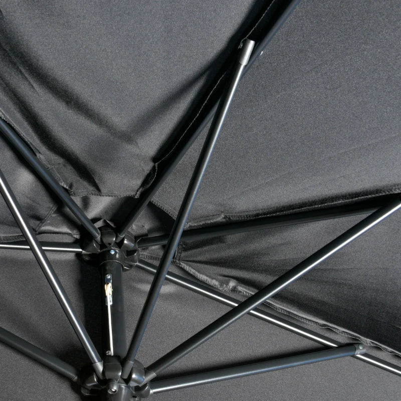 Balcony & Garden 3m Half Parasol with Crank Handle, Metal Frame, Semi-Round, Black