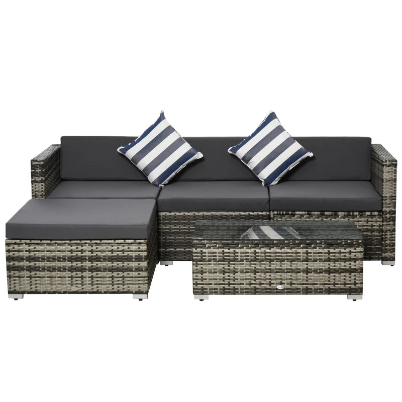 Wicker Garden Sectional Sofa Set – 4-Seater Outdoor Furniture in Grey