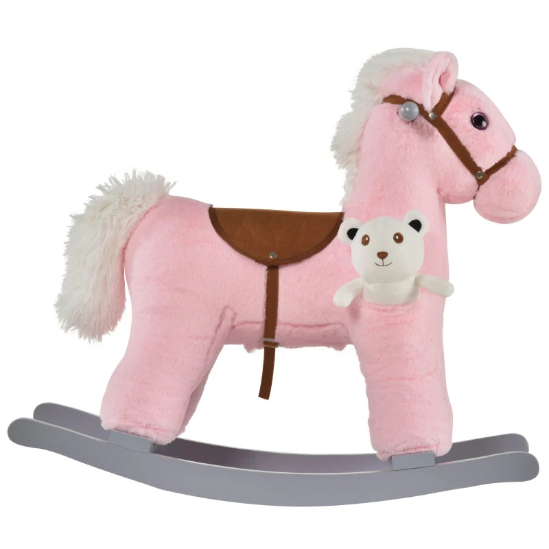 Pink Plush Kids Rocking Horse Toy with Realistic Sounds for Ages 18-36 Months