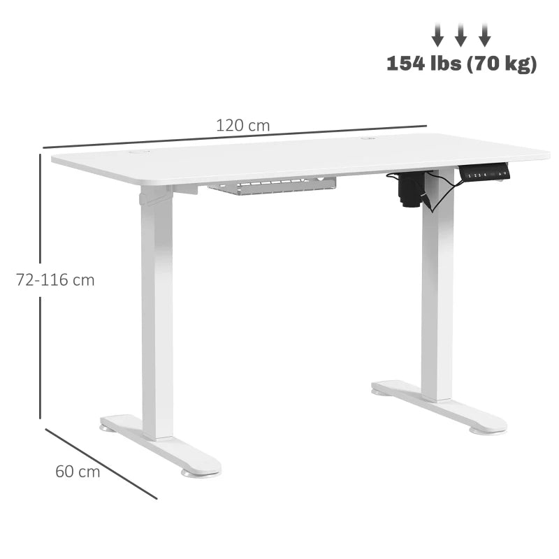 White Height Adjustable Desk – Electric Sit Stand Table 120x60cm