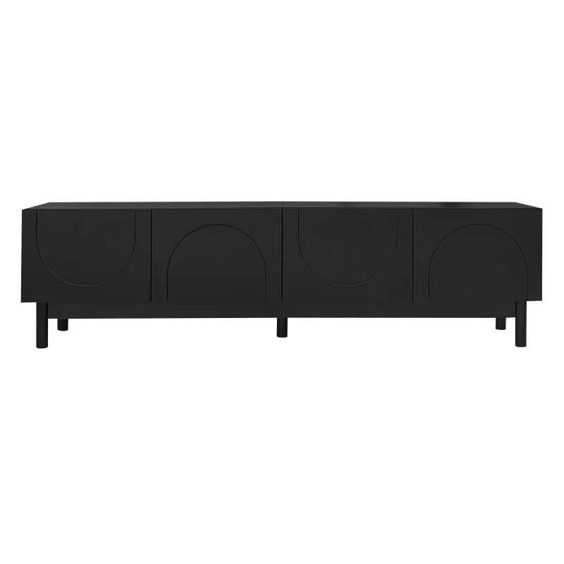 Sleek Black TV Stand with Curved Doors, Stabilising Legs & Storage Shelves