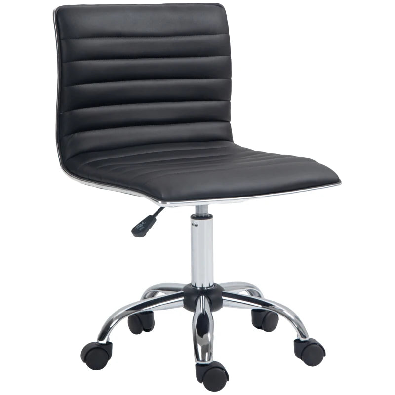Swivel Desk Chair – Faux Leather, Armless with Wheels (Black)
