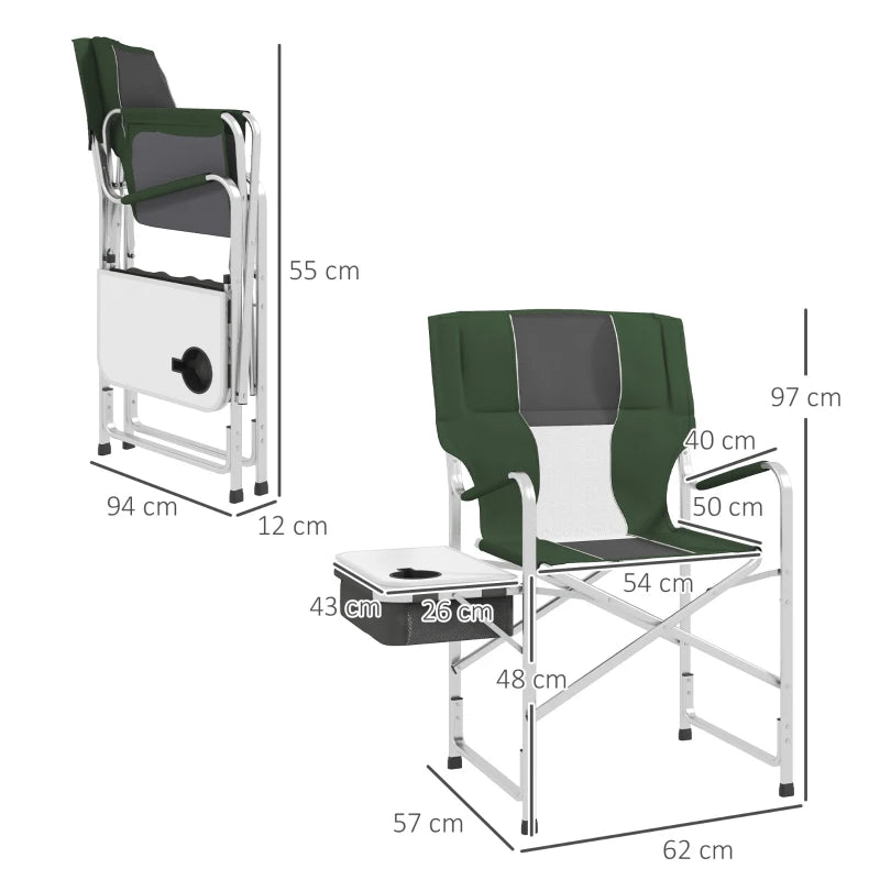 Portable Camping Chair – Folding Aluminium with Cooler Table, Green