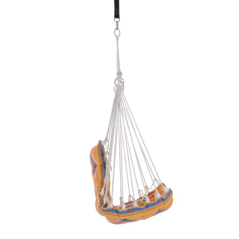 Garden Hanging Chair with Soft Seat Backrest Cotton Cloth Wooden Support Orange