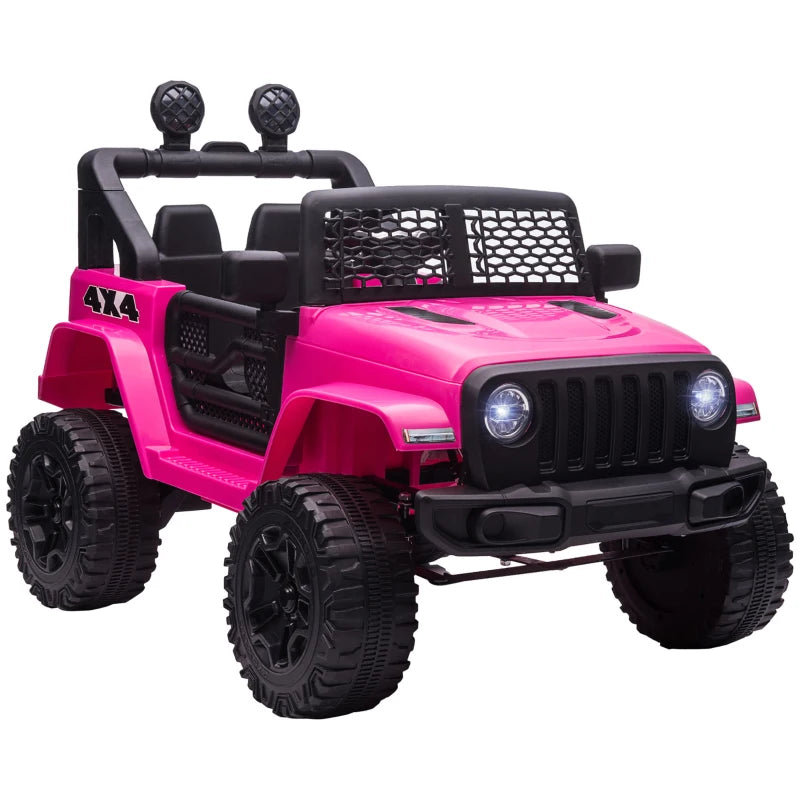 Pink 12V Ride-On Car for Kids with Remote Control, Horn, Lights & Suspension Wheels