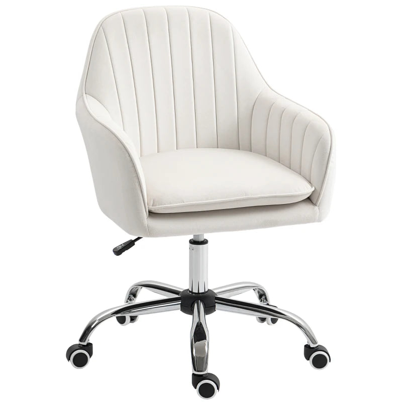 Velvet Office Chair – Cream White, Rolling & Adjustable