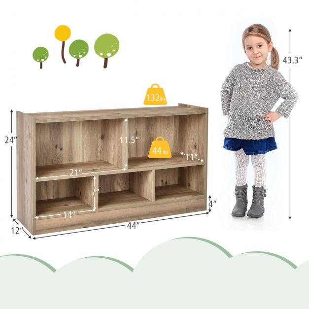 2-Tier Children’s Wooden Bookcase with 5 Storage Compartments