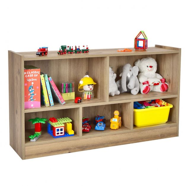 2-Tier Children’s Wooden Bookcase with 5 Storage Compartments