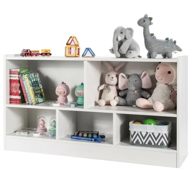 2-Tier Children’s Wooden Bookcase with 5 Storage Compartments