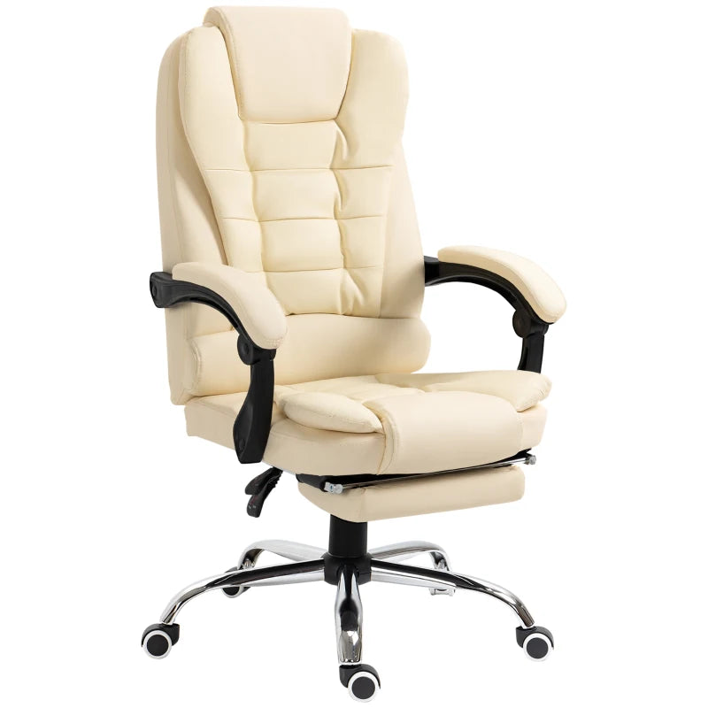 Home Office Chair with Reclining Back & Swivel – Cream White