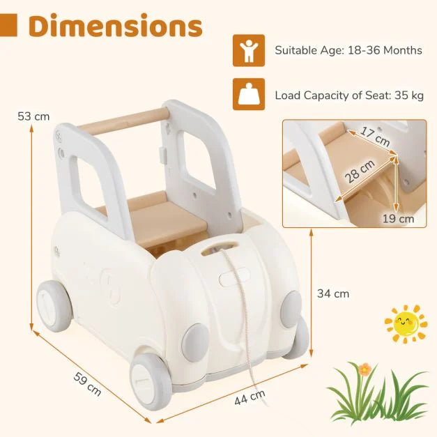 Toddler Push Walker Cart with Handle and Easy-Glide Wheels