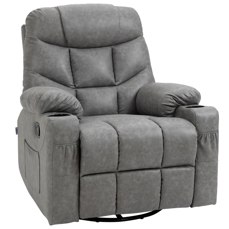 Light Grey Recliner Chair, Thick Padded Faux Leather Upholstery