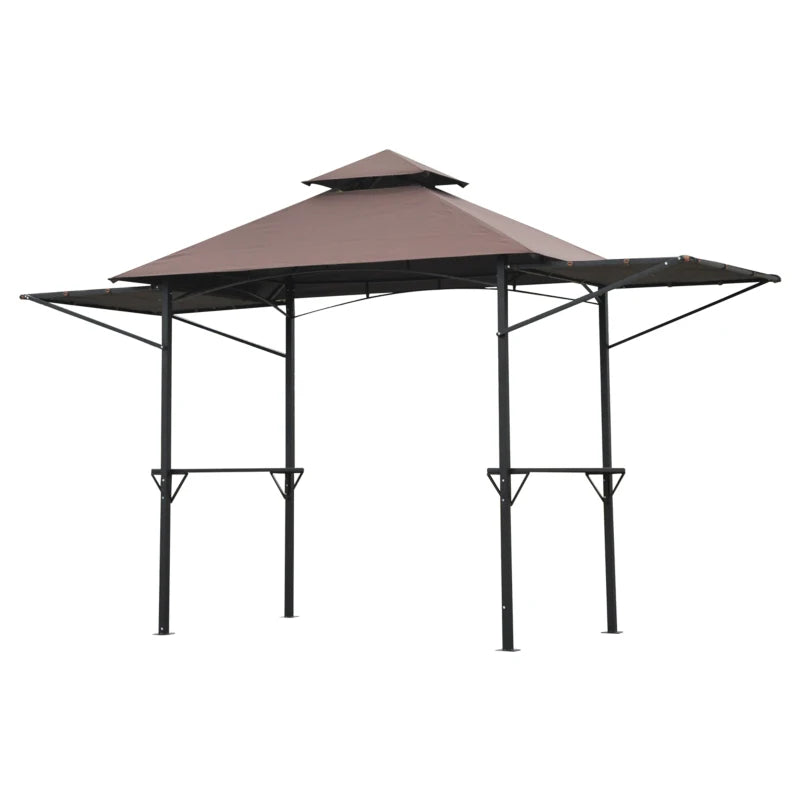 BBQ Gazebo Canopy with Extendable Awnings and Side Tables for Outdoor Use, 2.4 x 1.5m