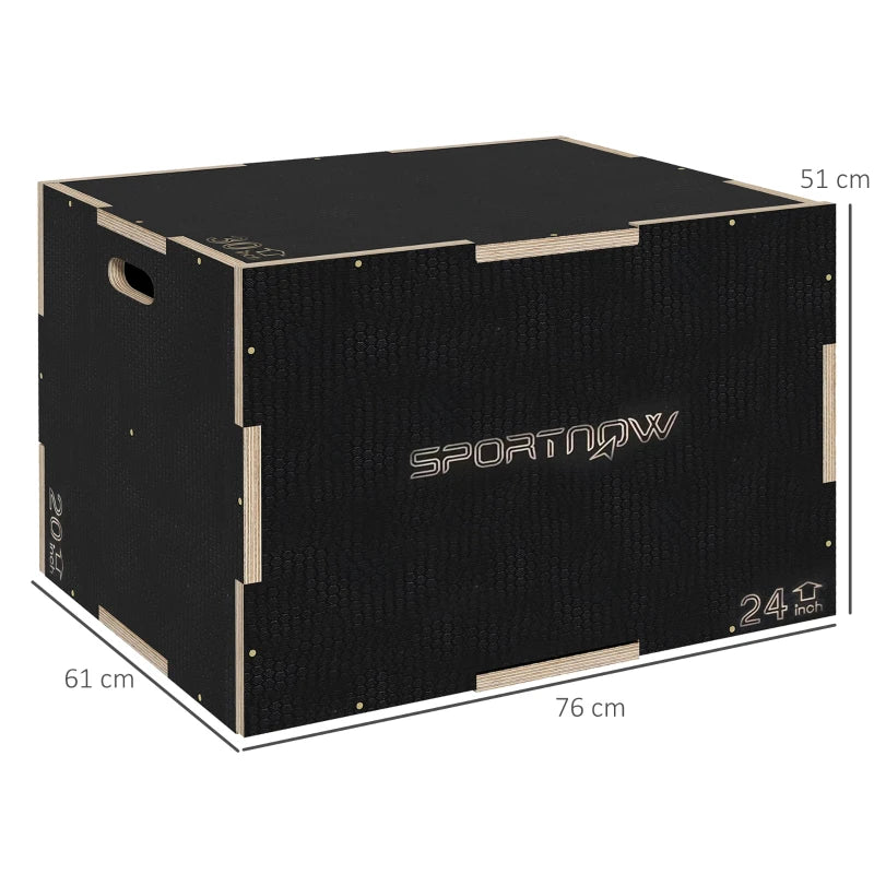 3-Height Wooden Jump Box for Fitness & Training – Black