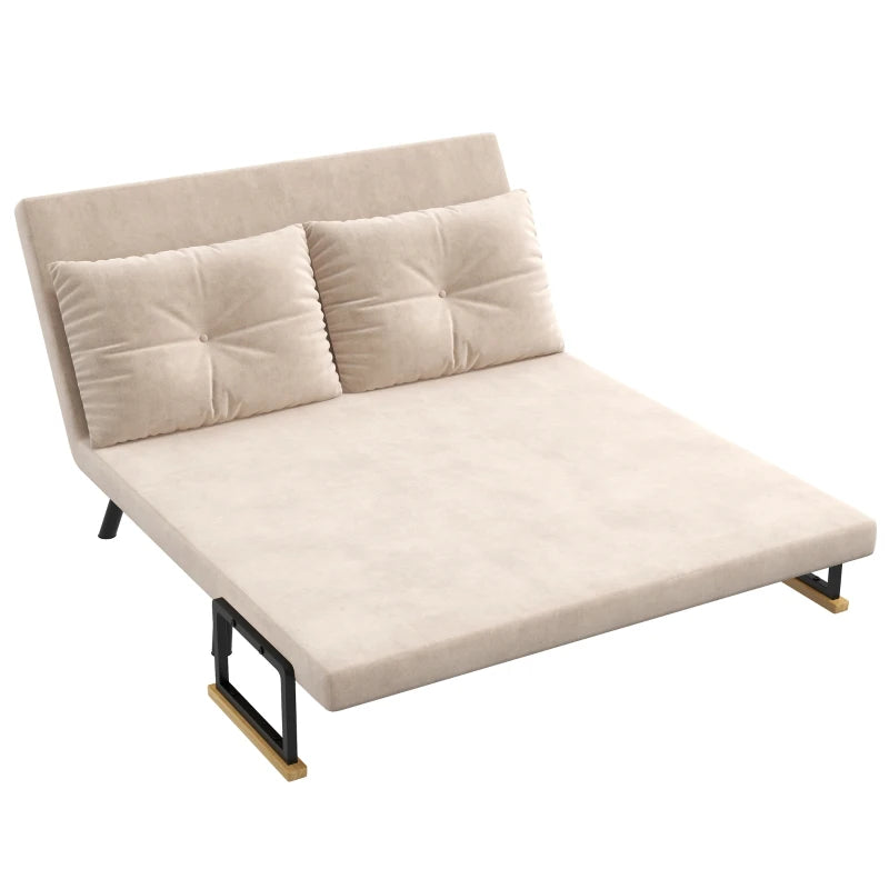 Double Velvet Sofa Bed with Pillows – 4-in-1 Convertible, Beige