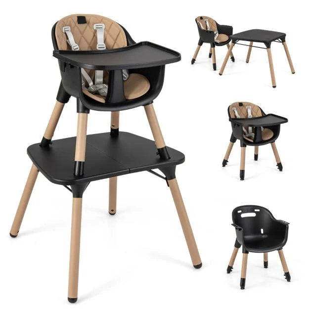 2-Position Removable Tray Convertible Baby High Chair with Comfortable Seating