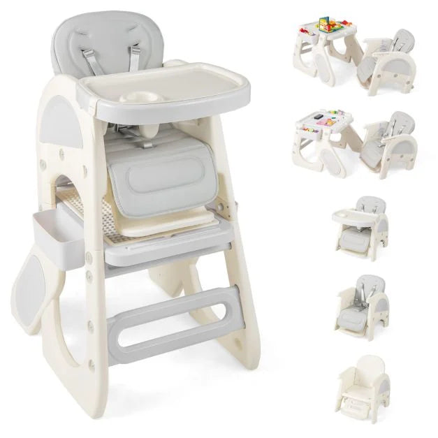 Convertible Baby High Chair with Double-Layer Tray and Adjustable Backrest