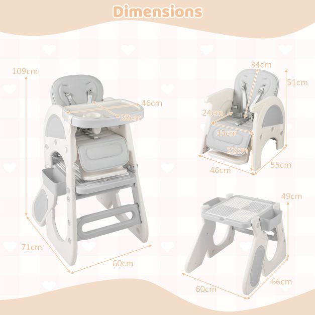 Convertible Baby High Chair with Double-Layer Tray and Adjustable Backrest