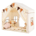 Large Kids Play Tent House with 2 Opening Doors, Star Lights, and Plaid Bunting