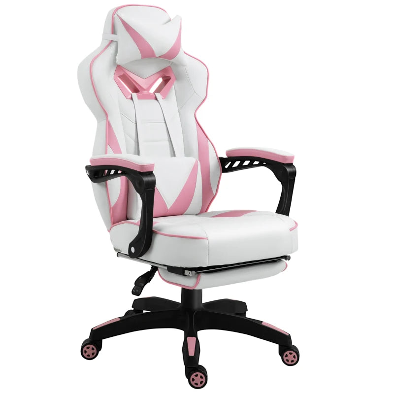 Pink Gaming Chair – PU Leather, Lumbar Support & Footrest