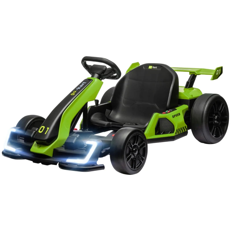Green 24V Electric Go Kart for Kids with Adjustable Seat and Safety Features, Ages 6 to 12