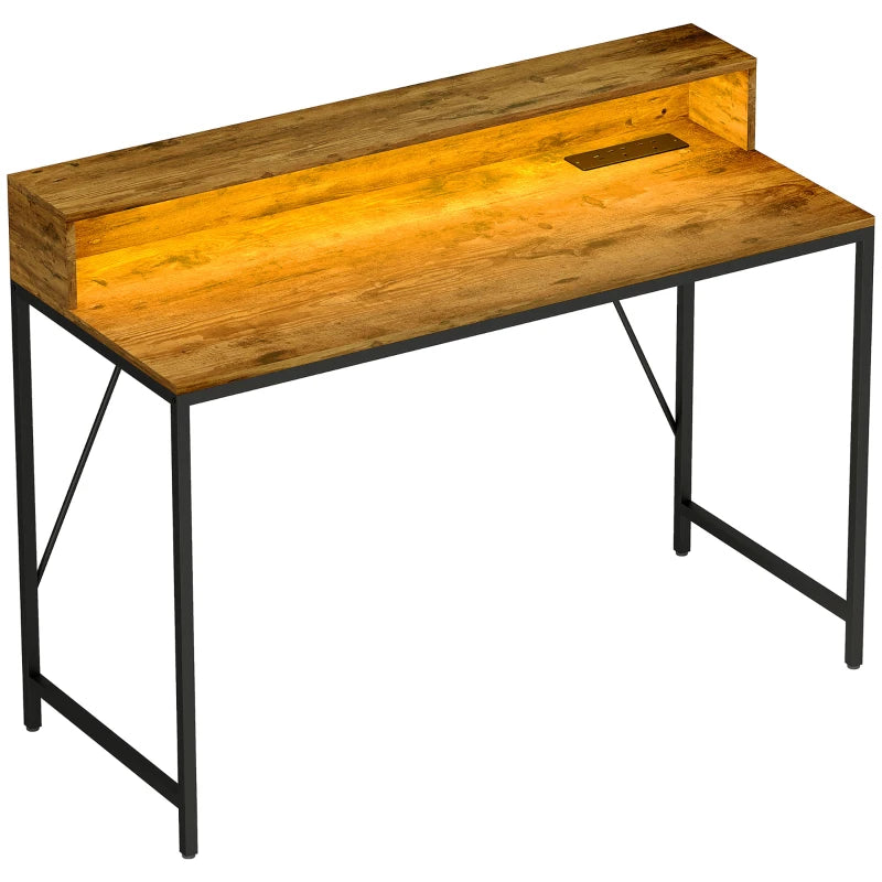 Home Office Desk – 120cm Rustic Brown with LED Lighting & USB Ports