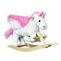 Kids Plush Unicorn Rocking Horse with Wood Base and Music for 1.5-3 Years