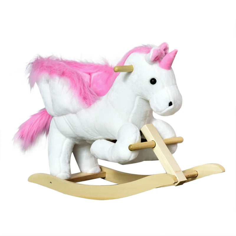 Kids Plush Unicorn Rocking Horse with Wood Base and Music for 1.5-3 Years
