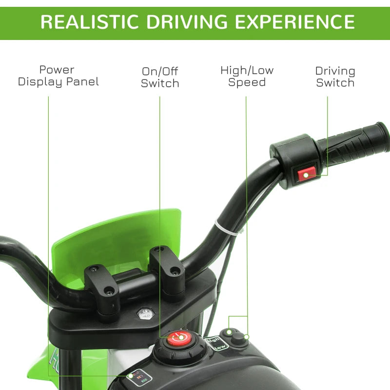 Green 12V Kids Electric Motorcycle Ride-On with Training Wheels, Ages 3 to 6