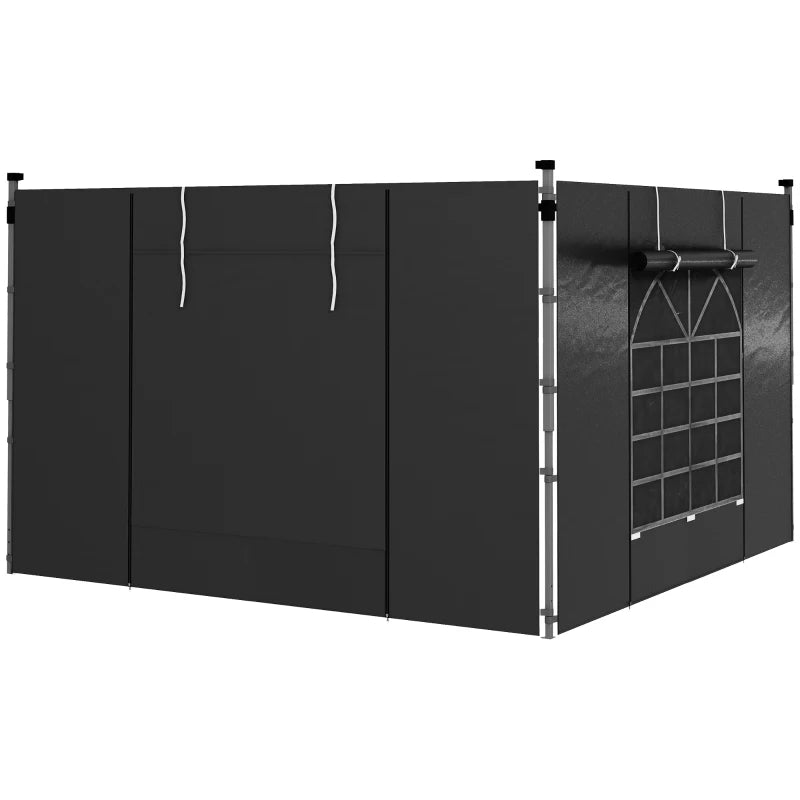 Pop Up Gazebo Replacement Side Panels with Doors & Windows, Black, 2 Pack, 3x3m / 3x6m