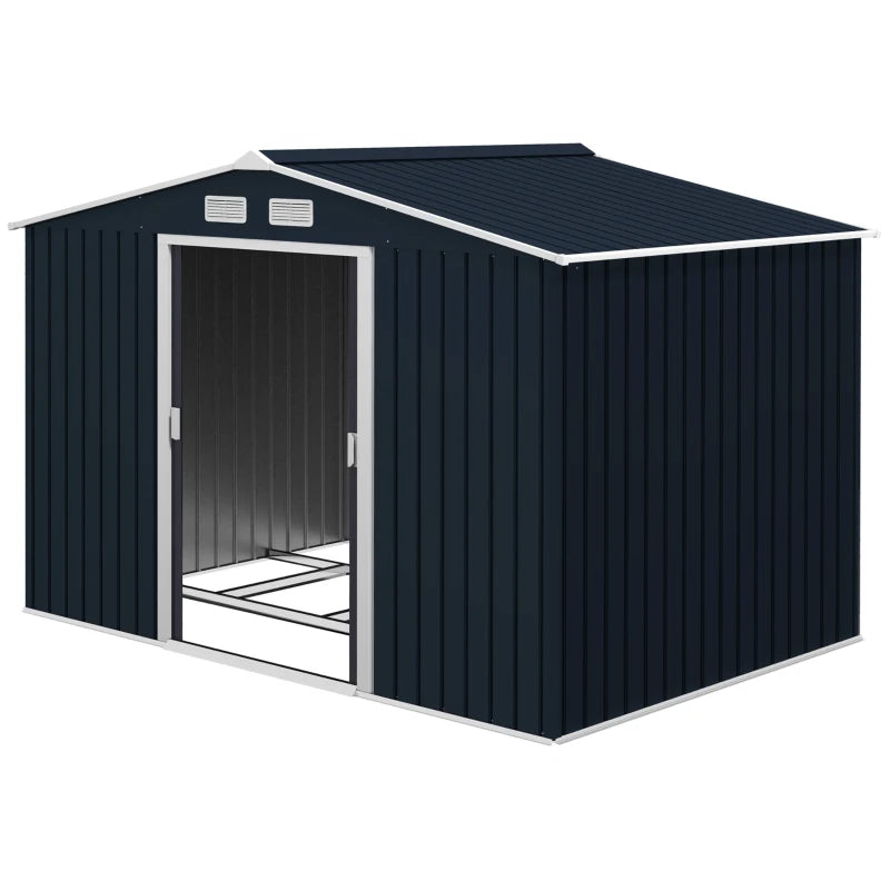9x6ft Metal Bike Storage Shed – Lockable Outdoor Tool Shed with Vents & Foundation Kit
