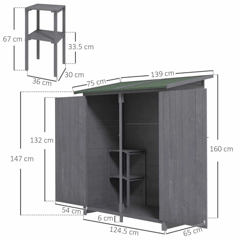 Premium Fir Wood Garden Shed with Asphalt Roof Grey Outdoor Storage Unit, 139x75cm