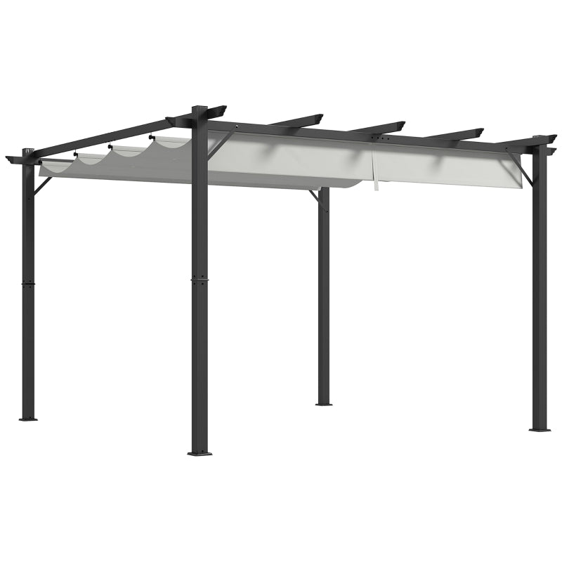 Light Grey 3x3m Pergola with Sliding Roof, Durable Aluminium Garden Shelter