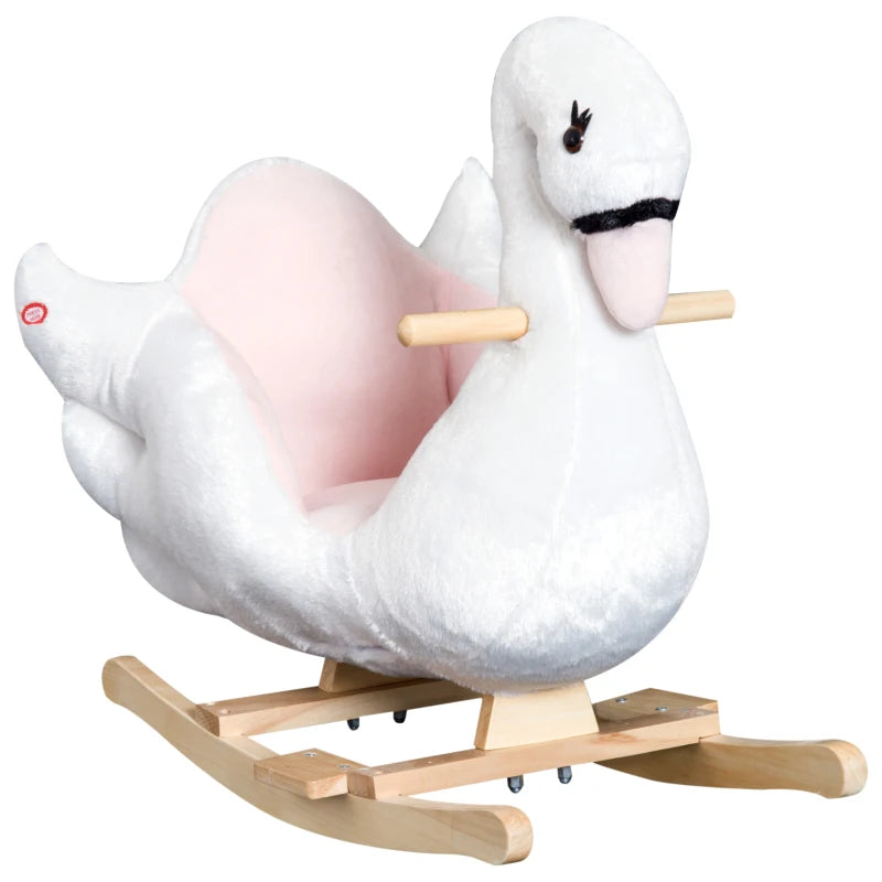 Kids Plush Rocking Swan Ride-On Toy with Safety Seat for Toddlers 18+ Months, White Pink