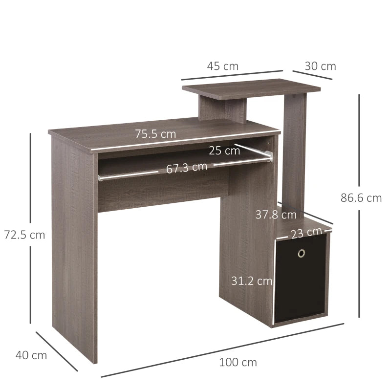 Grey Office Desk with Keyboard Tray & Storage Drawer