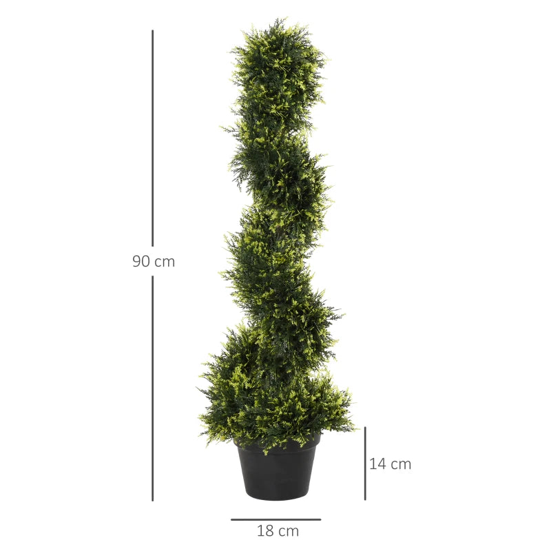 3FT Artificial Spiral Trees with Pots, Set of 2 for Home or Office