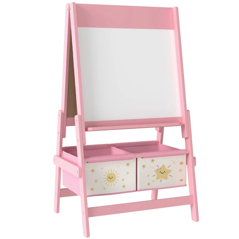 Pink Art Easel for Kids – Whiteboard, Blackboard & Storage Boxes