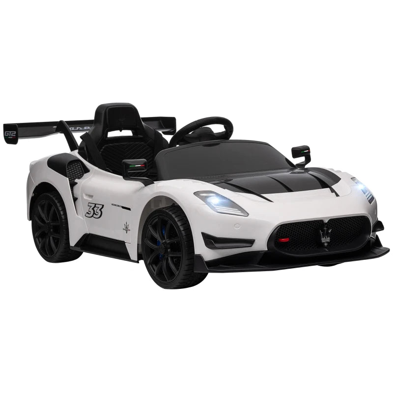 Licensed 12V Maserati GT2 Electric Car for Kids with Remote Control & Lights – White