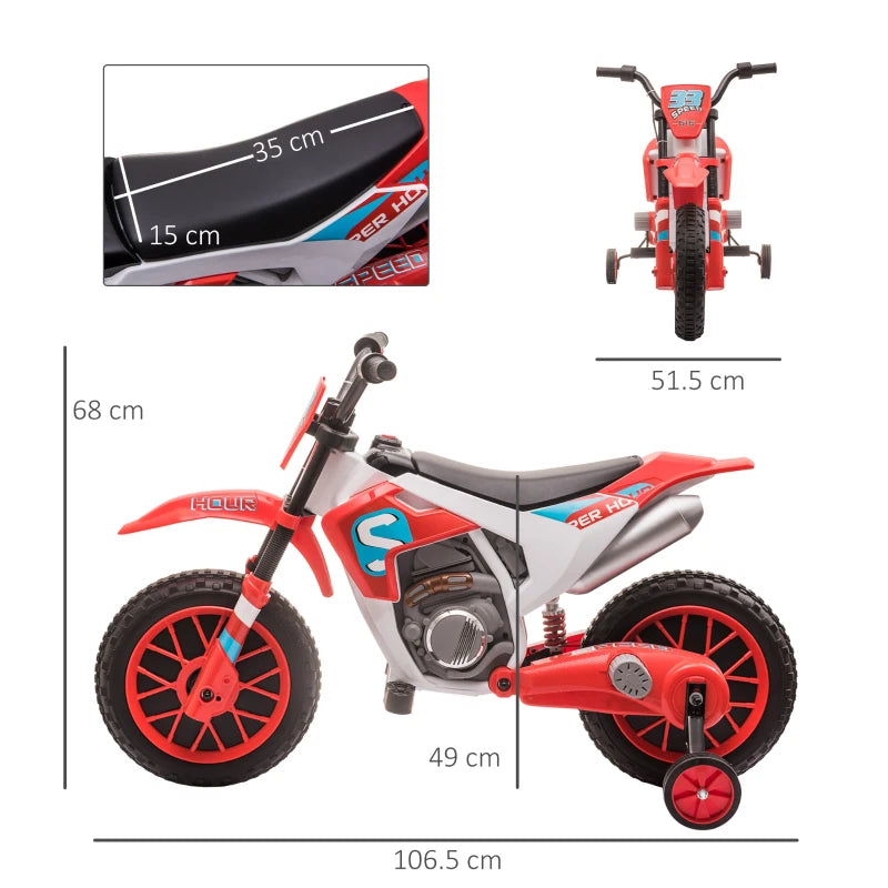 Kids 12V Electric Motorcycle Ride-On Toy with Training Wheels, Ages 3-6 – Red