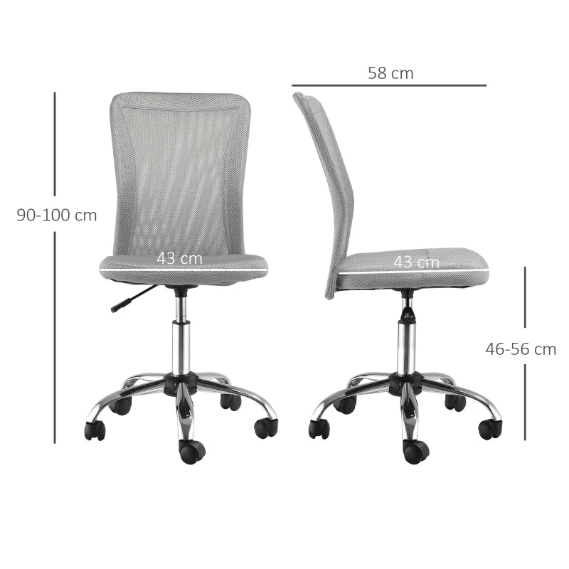 Grey Office Chair – Armless Mesh Desk Chair with Wheels