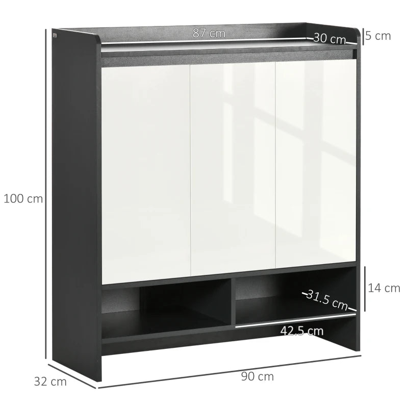 Shoe Cupboard Organizer with High Gloss Doors & Open Shelves – Grey