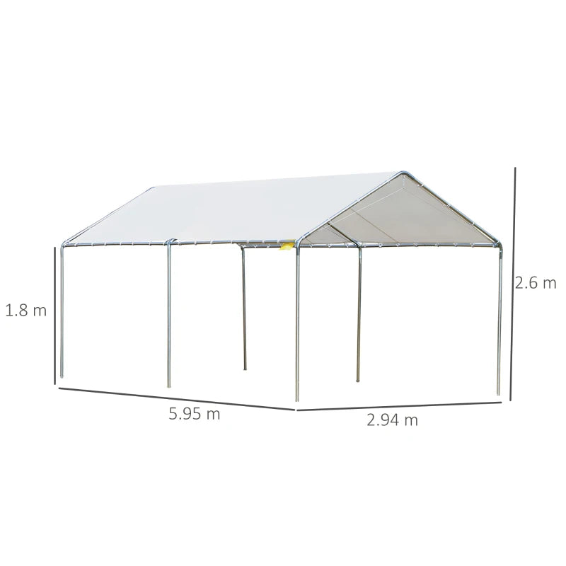 White Heavy Duty Car Shelter with Galvanized Steel Frame and Waterproof Canopy 3x6M