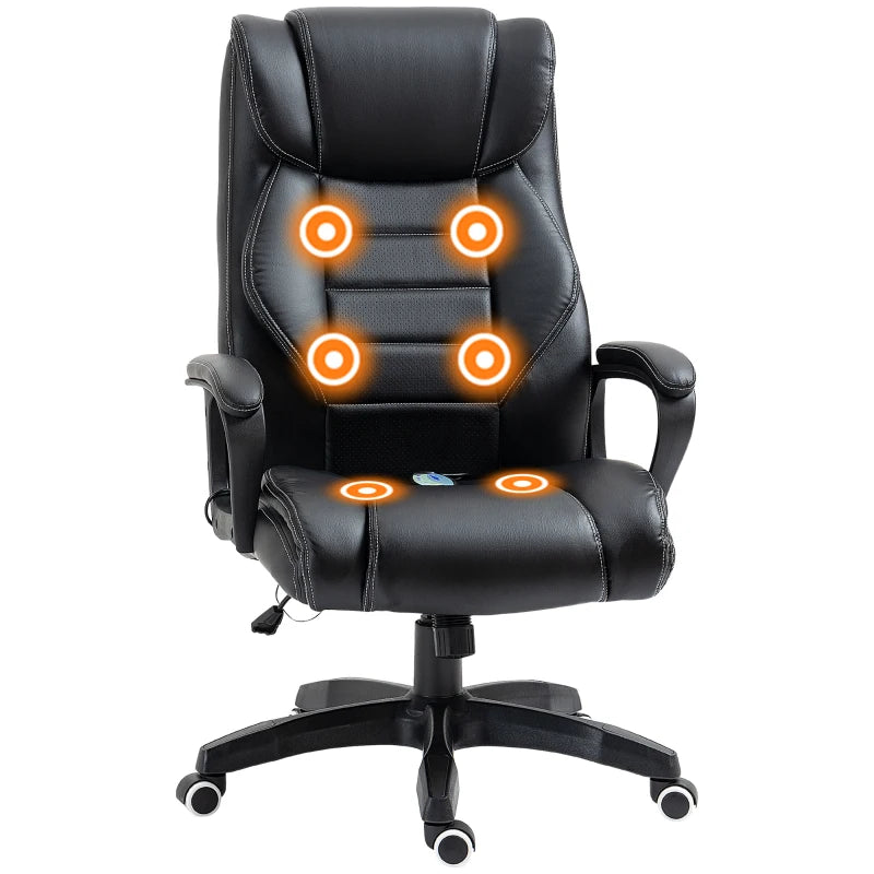 Black Office Chair with 6-Point Massage – PU Desk Chair with Tilt & Padded Seat