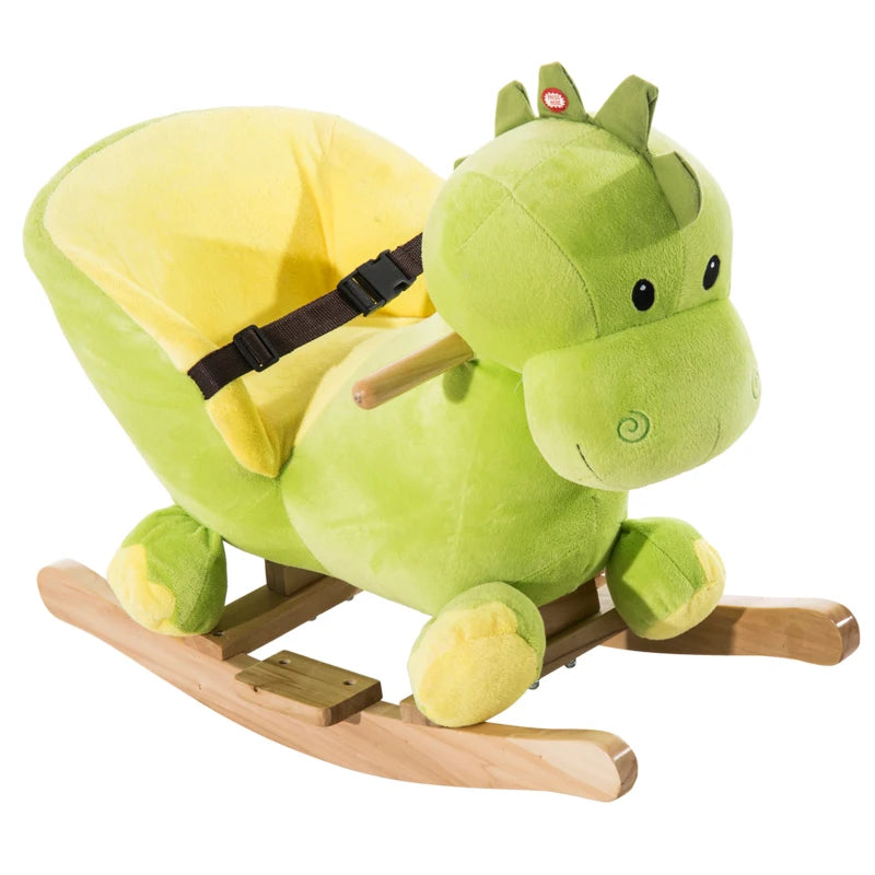 Dinosaur Rocking Horse for Kids – Soft Plush Ride-On Toy with Music and Safety Strap