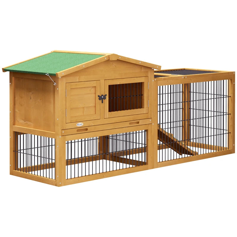 Wooden Rabbit House with Run – Yellow