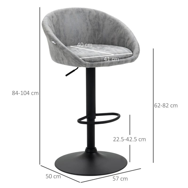 Light Grey PU Leather Bar Stools with Backrest & Footrest, Set of 2