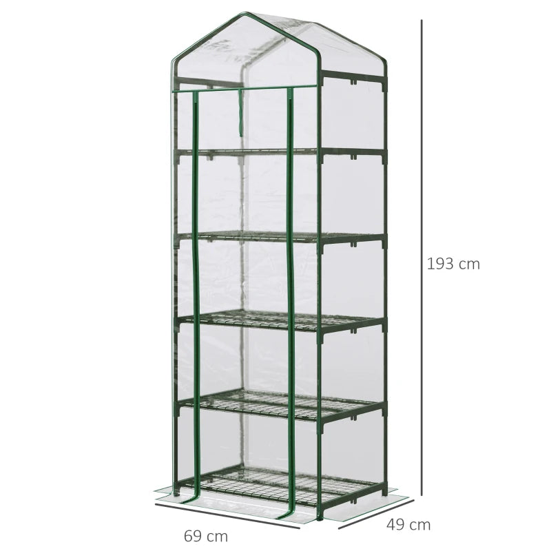 Compact Garden Grow House with Reinforced Cover and Shelves, 69x49x193cm Green