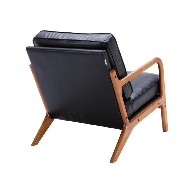 Modern Black Accent Armchair with Wooden Frame & Soft Cushion – 65x80x76 cm